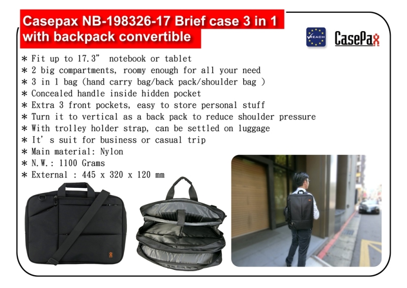 NB-198326-17 Brief case 3 in 1 with backpack convertible